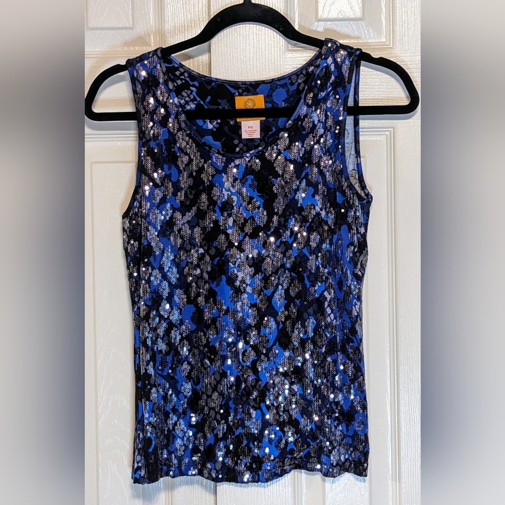 5/$25 Ruby Rd Black/Blue Sequin Tank Top - Picture 3 of 4